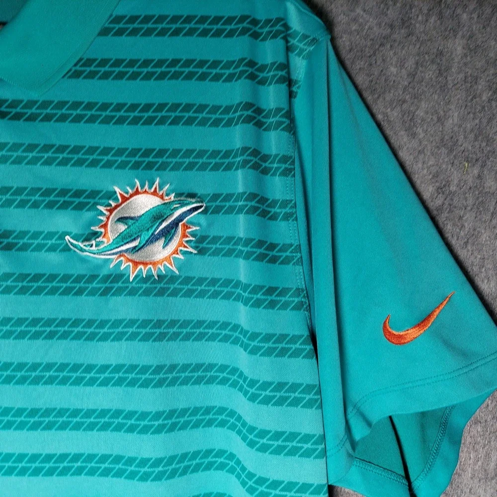 Nike Men Polo XL Teal Miami Dolphins NFL Football Dri-Fit Striped Performance